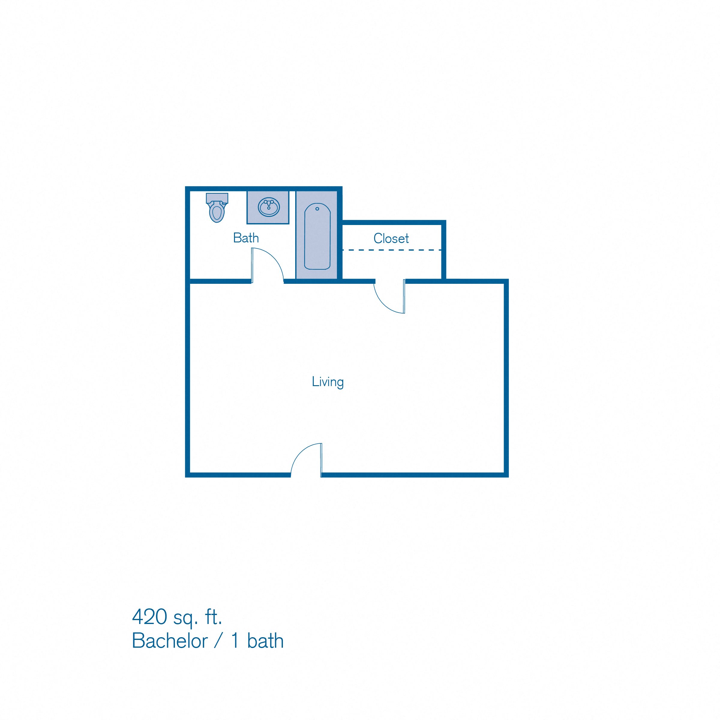 Studio Floor Plan_Wilshire Royale Studio floor plan at Wilshire Royale in Los Angeles, CA 90057
